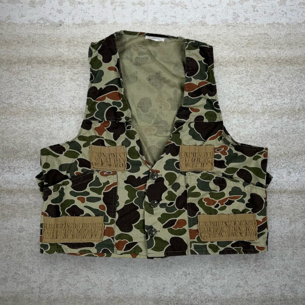 Vintage 90s Duck Vest Mens L Hunting Camo Cotton Button Up Woodland